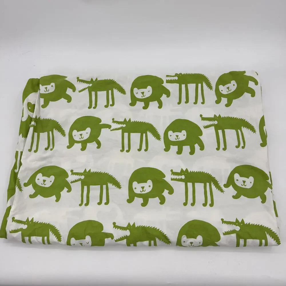 IKEA Twin Size Duvet Cover Green White Animals Reversible Discontinued Cotton